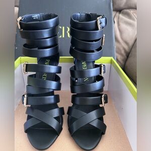 Paper Fox Black Strappy Caged Heels with Buckles